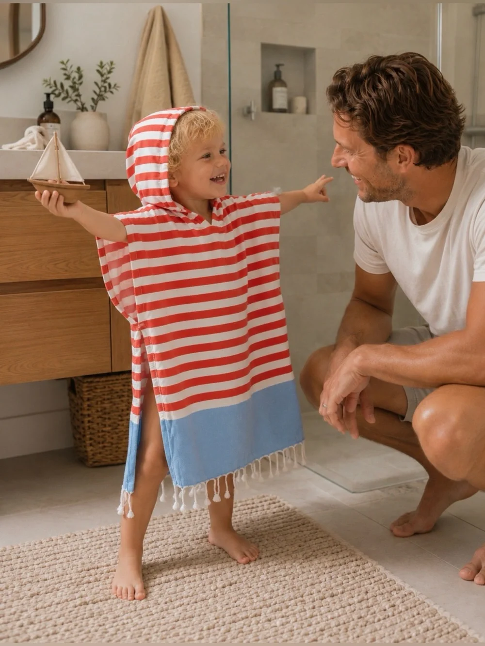 Kids Organic Turkish Cotton Hooded Towel Poncho 1Y-2Y Beach Pool Bath Unisex